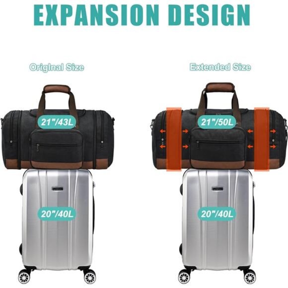 Expandable Duffle Bag for Men, Black - Picture 4 of 6